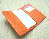 Snakeskin Leather Passport Cover - Orange Leather Passport Holder