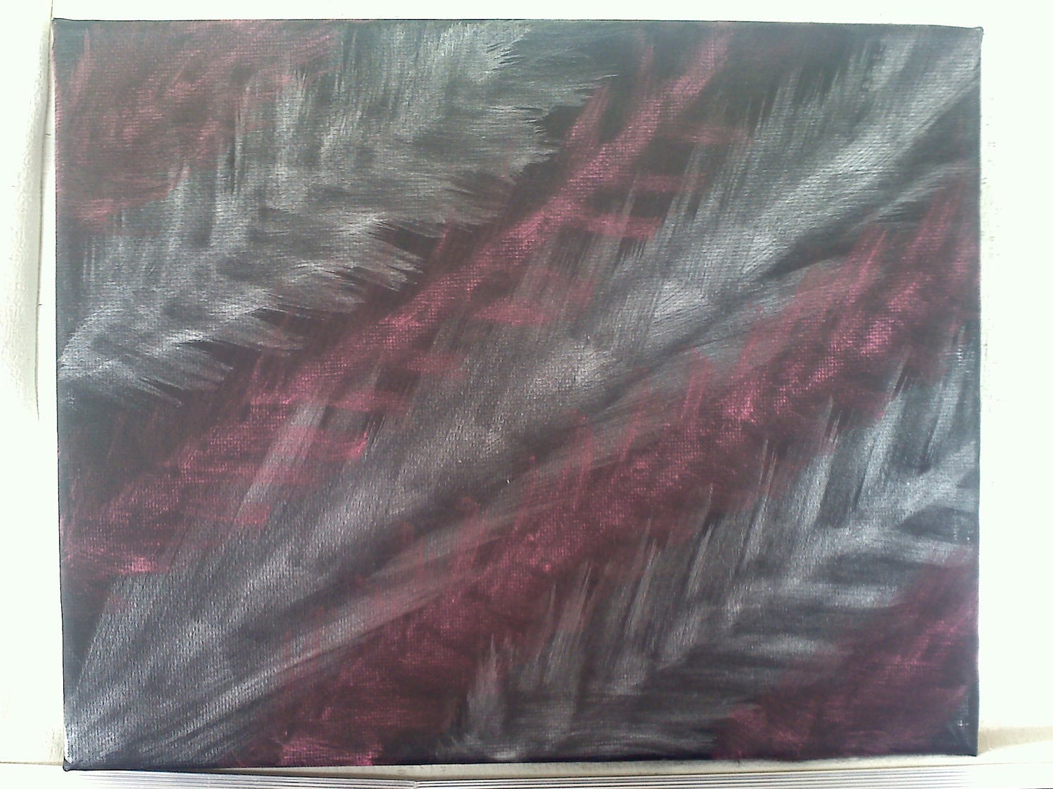 Pink, Silver & Black Painting on 8"x10" Canvas done in Acrylics