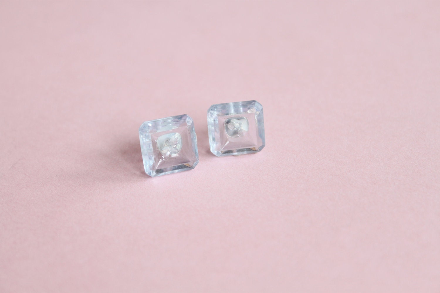 SALE - 10% off Clear Blue Square Button Earrings