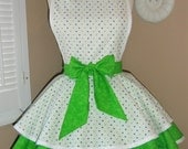 St. Patricks Day Glitter Shamrocks Womans Retro Apron With Tiered Skirt And Bib...Ready To Ship