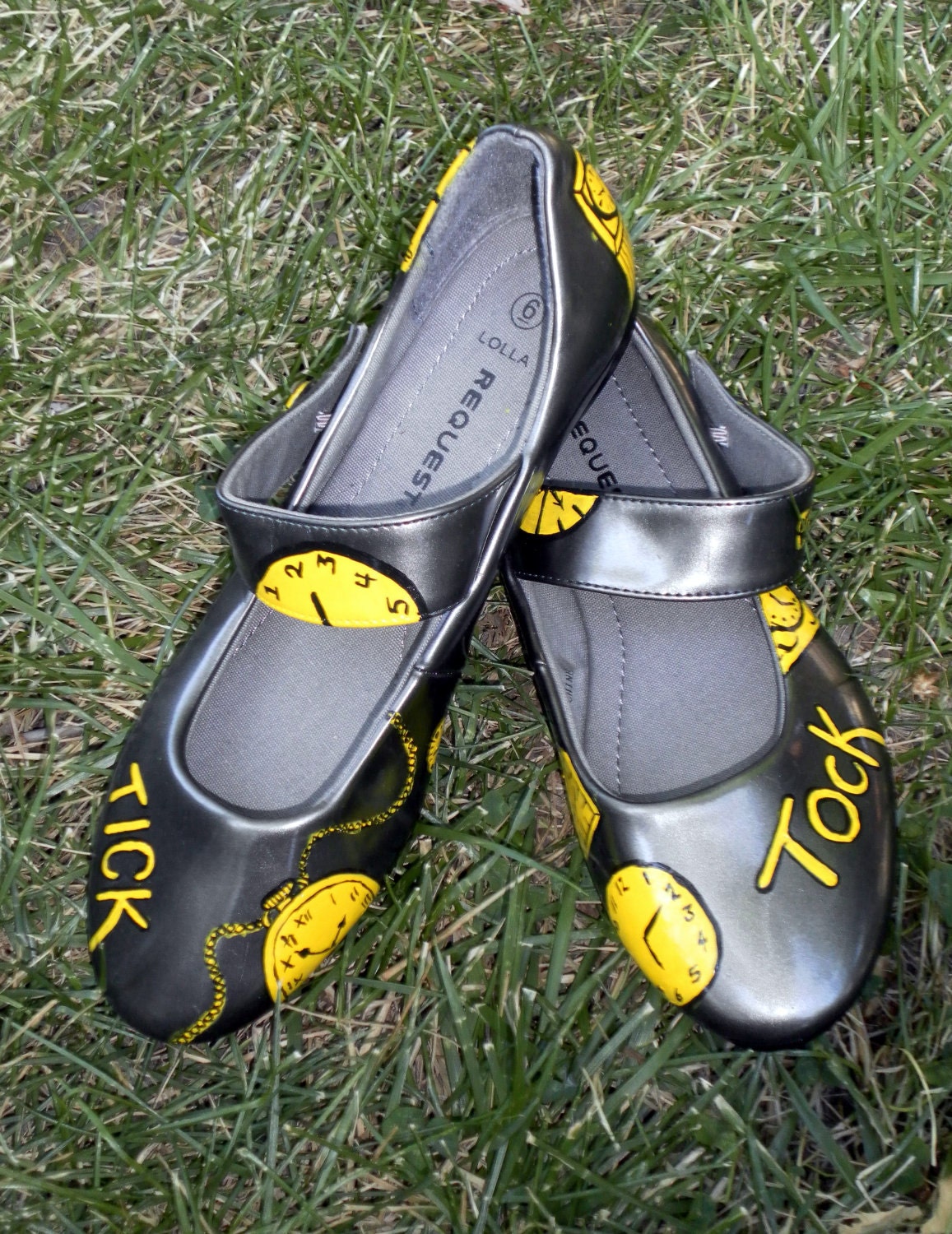 Size 6 Custom Hand Painted 'Tick Tock' Flats
