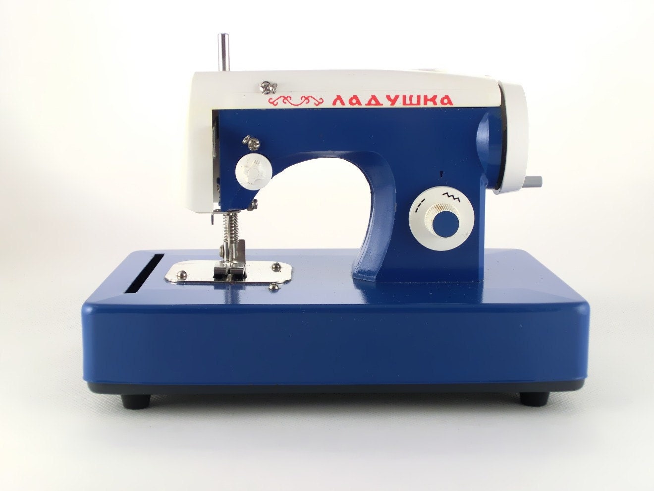 Vintage Russian Toy Sewing Machine - blue and white