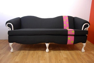 Black White Pink Polka Dot Sofa