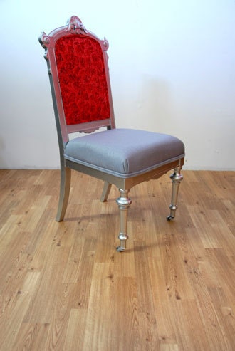 Silver / Red Roses Antique Side Chair