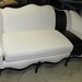 French White and Black Faux Alligator Fabric Sofa Couch - Shown in White Duck Cloth with Black Alligator Stripe - can be ANY FABRIC