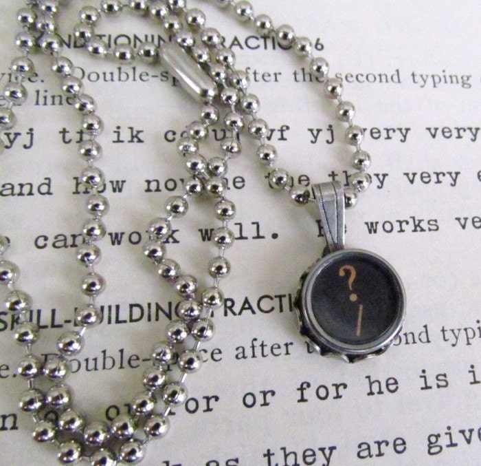 Vintage Typewriter Key Necklace with Question Mark