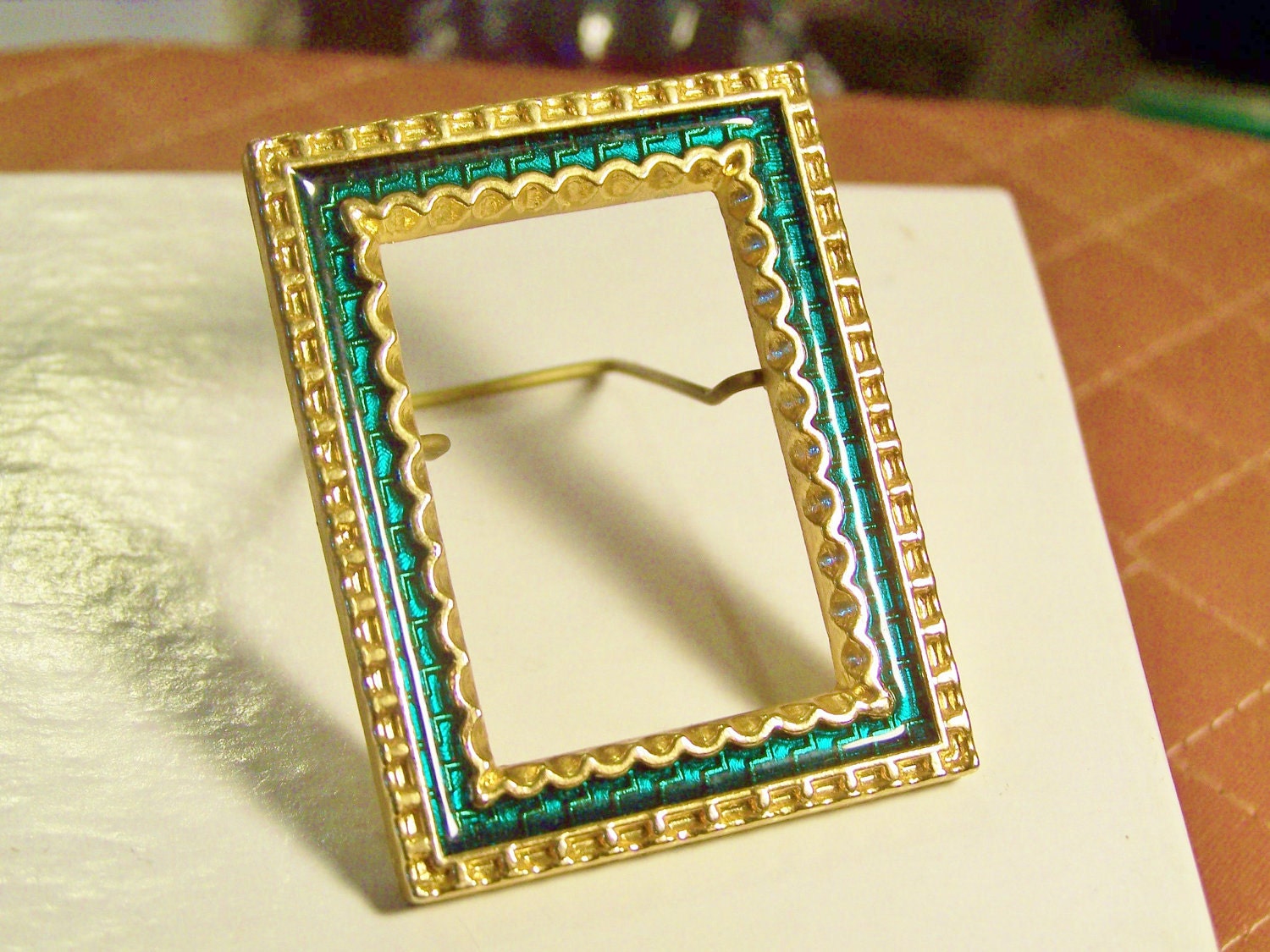 Tiny Brass Frame in gold and green, 2 x 1-1/2 inch size...