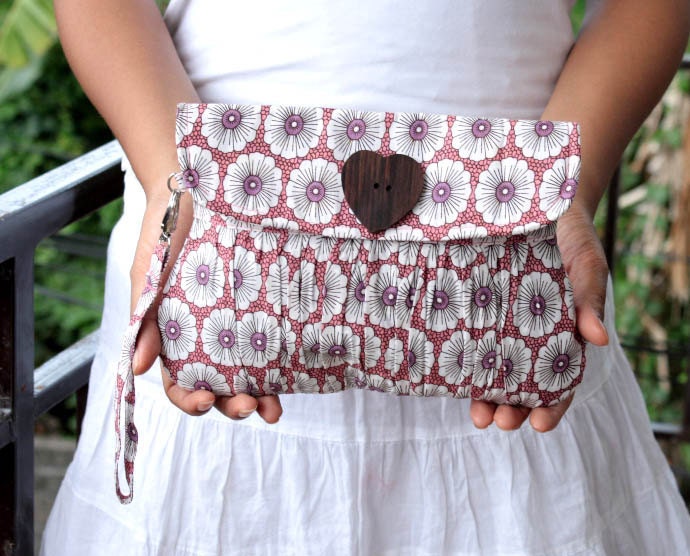 Gerbera Cotton Clutch Purse Pink Garden Party Summer Fashion