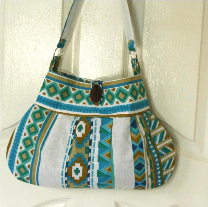 OOAK - Tribal Bag, Hobo Bag, hobo Purse Blue Aztec print