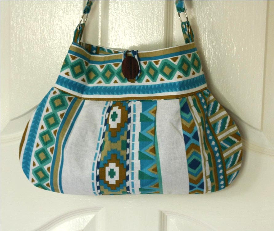 OOAK - Tribal Bag, Hobo Bag, hobo Purse Blue Aztec print