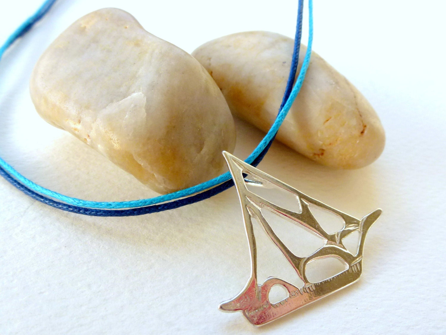 Turquoise Summer Boat Handmade sterling silver Necklace