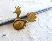 Brass Bird Pin Stylized Bird Brooch - Artisan Brass Jewelry