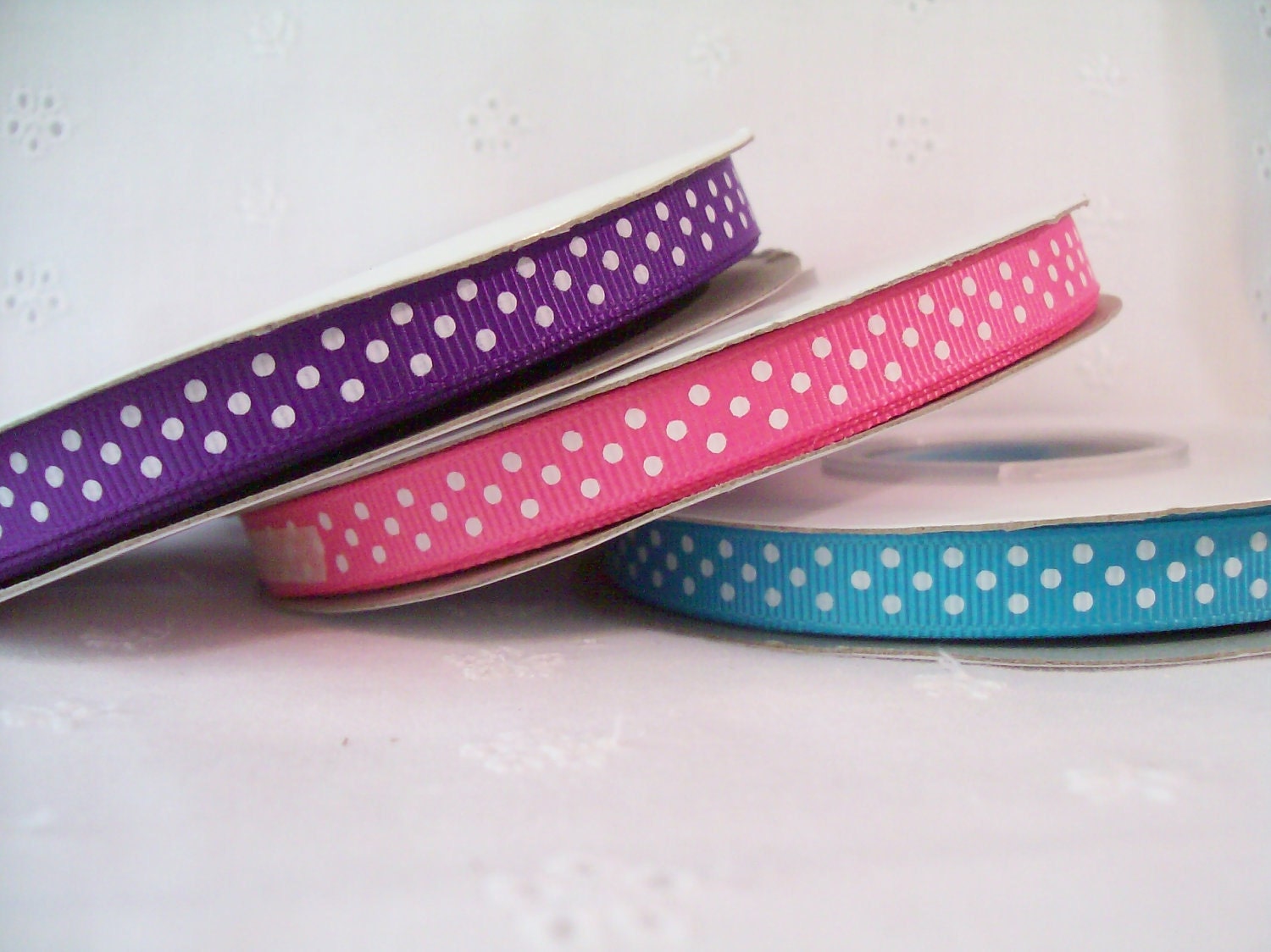 6 Yds Grosgrain Ribbon 3/8" Swiss Dot Berrylicious Colors Wholesale