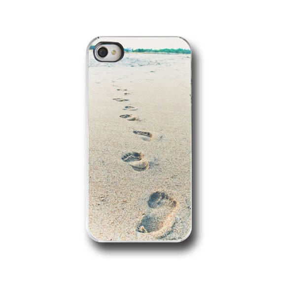 Beach, iPhone 5 4 4s Case, Footprints, Ocean, Solitude, Tan, Cell Phone Case, Accessory for iPhone 5 4 4s