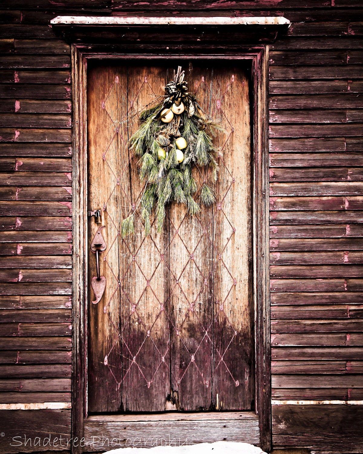 Door Photography Rustic Vintage Swag Brown Natural Winter Doorway Holiday Garland Colonial Christmas, 8 x 10 Fine Art Photography