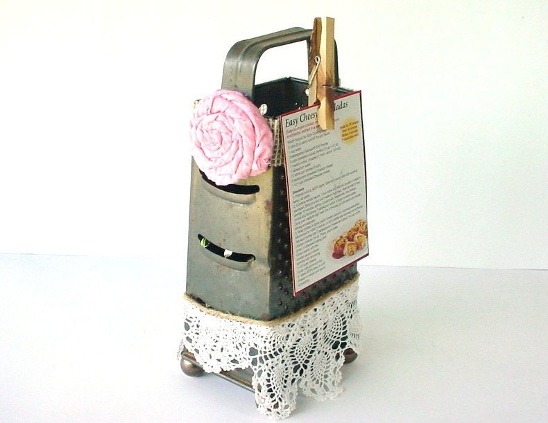 Recipe Holder - Up-Cycled Vintage Cheese Grater - Made by CraZyDreamZ