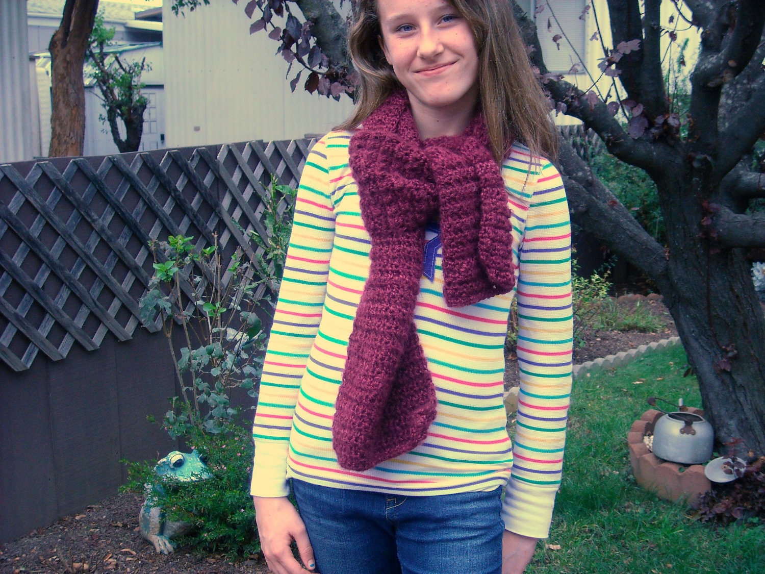 Crochet Scarf in Brushed Burgundy Yarn