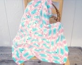 Crocheted Baby Blanket Blues and Pinks Unisex