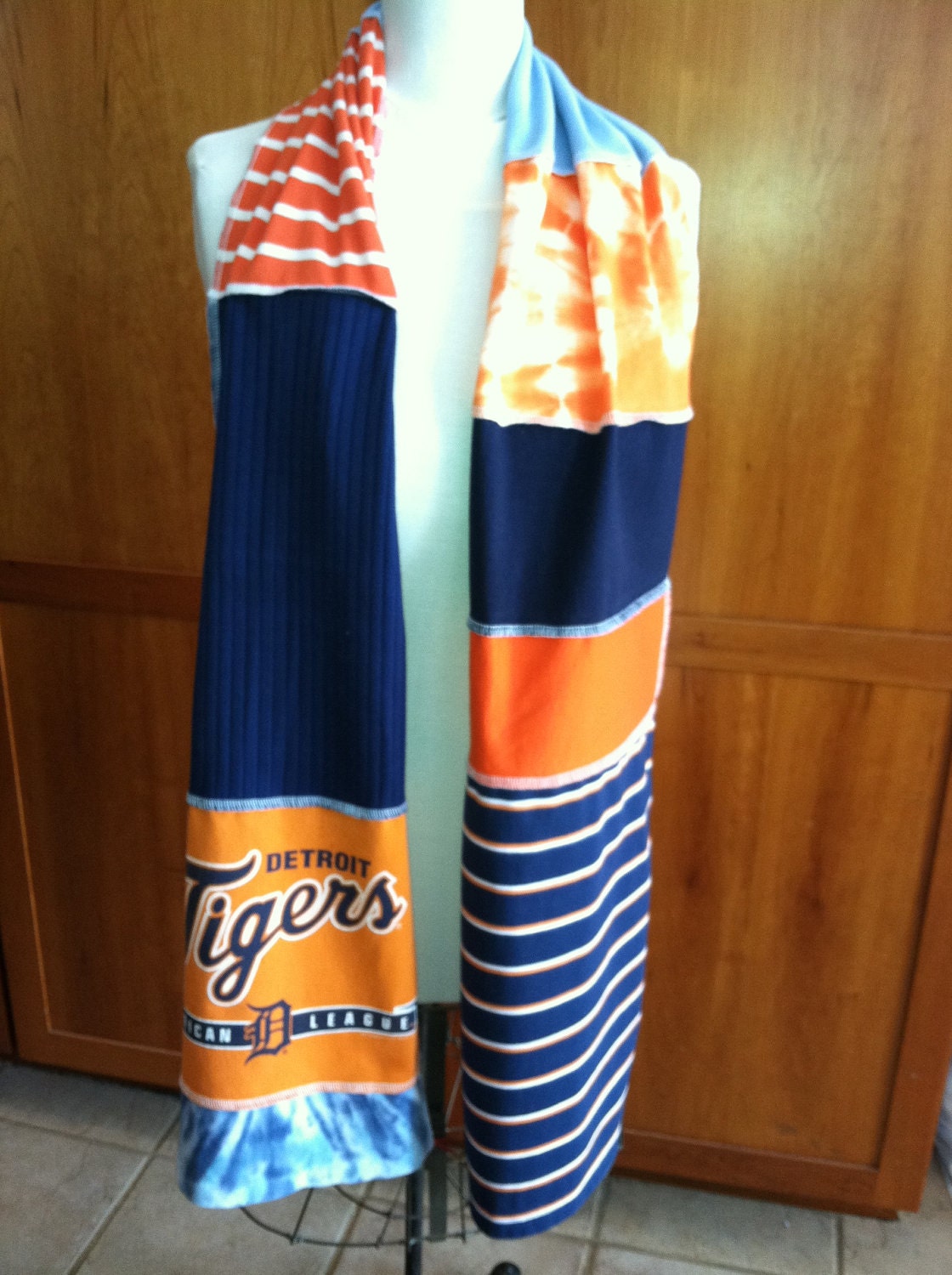 UPCYCLED t-shirt scarf... Detroit Tigers... orange white blue