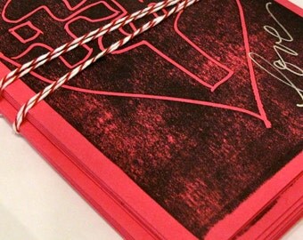 Valentine's Day card set of 5- Amharic word for love, "Fikir" with heart- hot pink or red