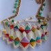 RESERVED Bib necklace double banner bunting triangle bright multicolored modern jewelry color block emboirdered