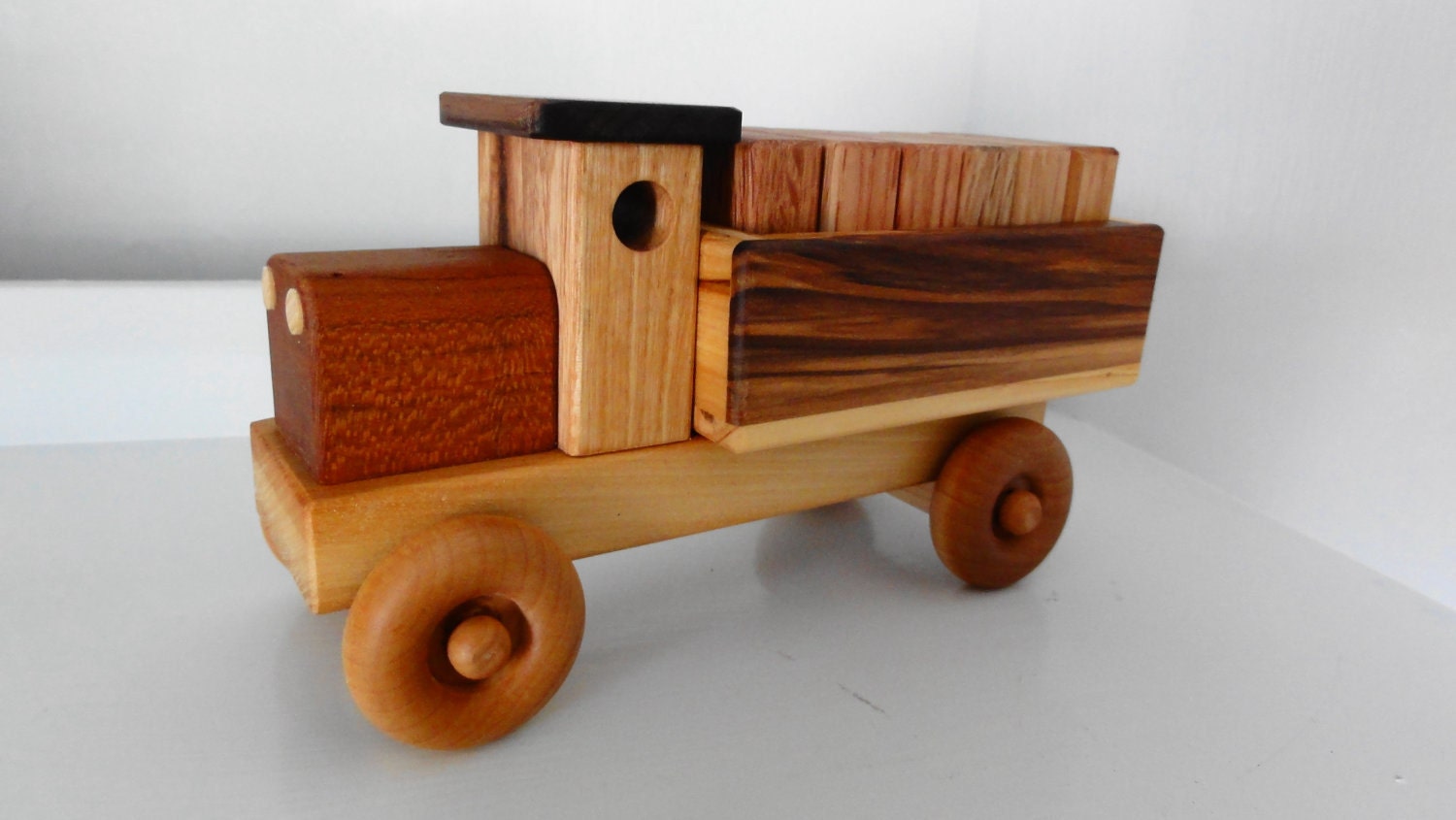 Handmade Wooden Toy Cargo Truck w/Plain Blocks