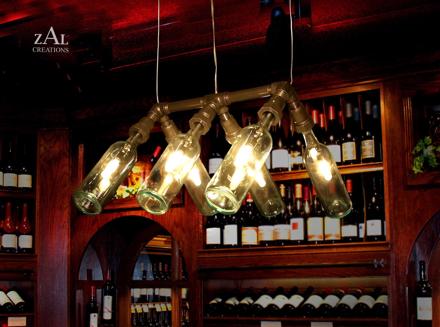 Suspension Lamp. Wine Bottles. Pendant Light.