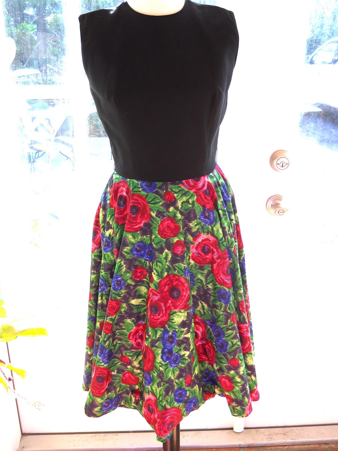 Vintage 1960's Jay Herbert of California floral sleeveless pique dress, 60s: m