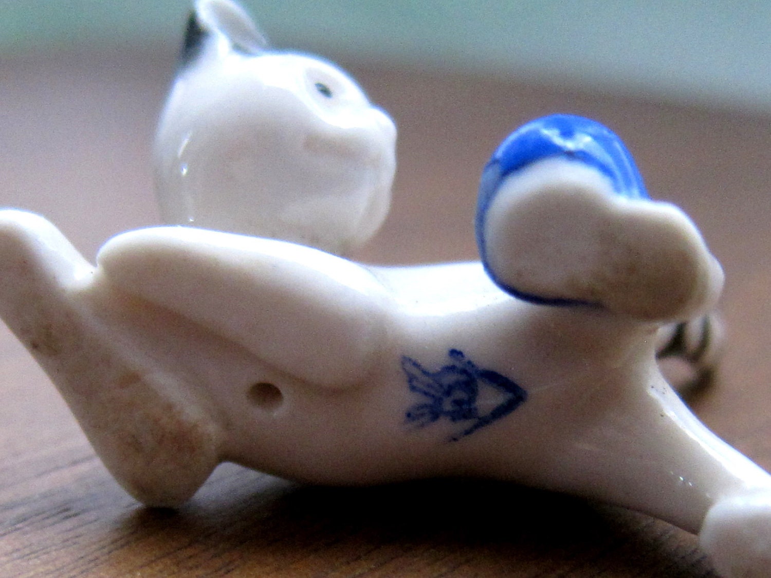 Tiny Goebel Cat with Blue Ball, Midcentury, Germany