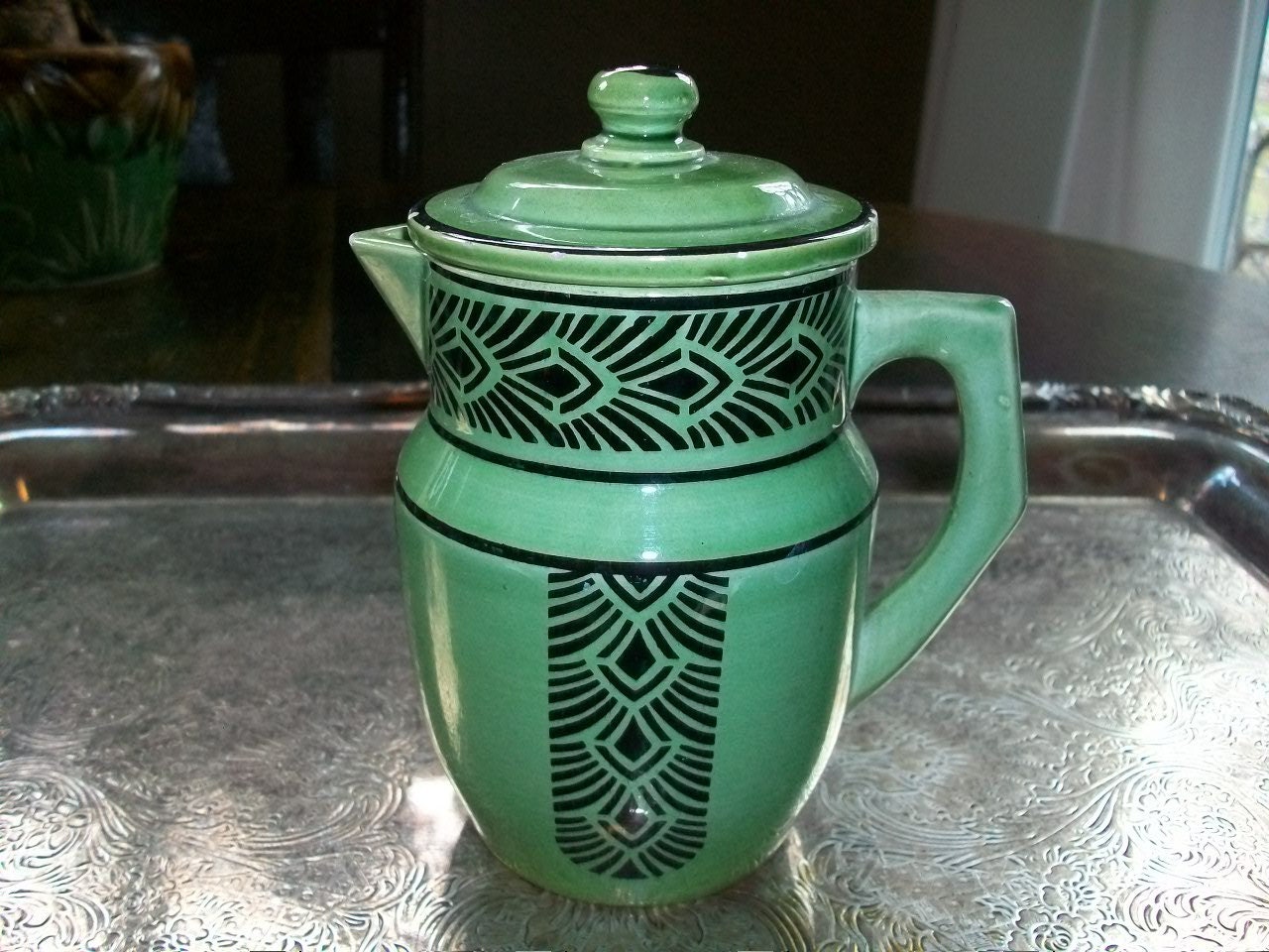 Art Deco Green Pitcher Germany LDBC Vintage Creamer