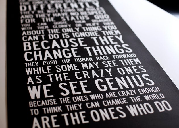 THE CRAZY ONES Inspirational Art. Think Different, Steve Jobs Inspirational Quote. 15.5x40 inch Canvas Subway Art, Inspirational Print.