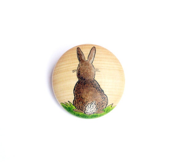 Painted Rabbit -Wooden brooch