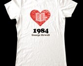 Love (Heart) 1984 George Orwell- Printed on Super Soft Cotton Jersey T-Shirts for Women and Men