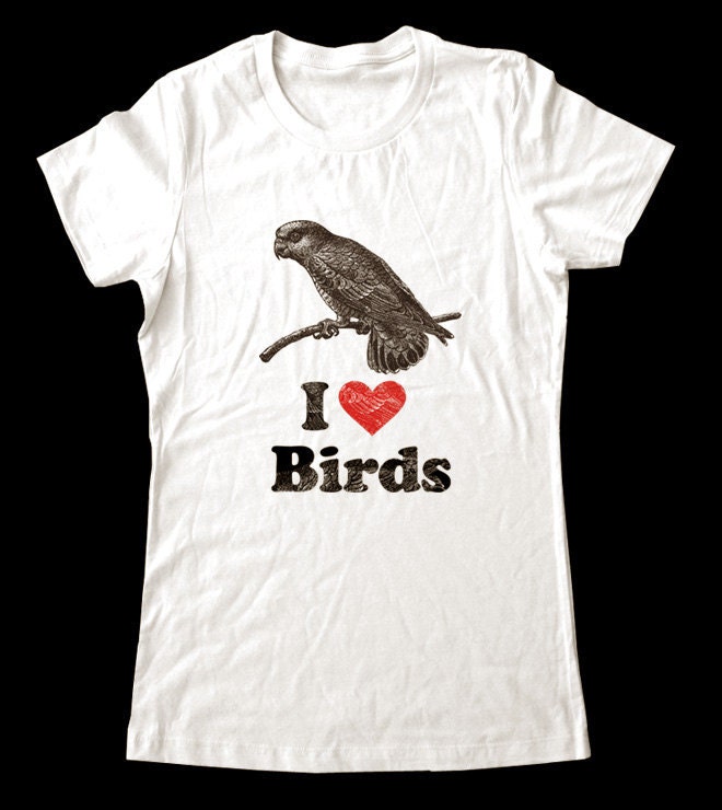 I Love (Heart) BIRDS - Printed on Super Soft Cotton T-Shirts for Women and Men/Unisex