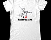 I Love (Heart) DINOSAURS Shirt design 2 - Printed on Super Soft Cotton T-Shirts for Women and Men/Unisex