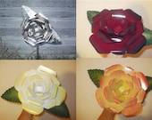 THE ROSE Large Metal 3D Rose Stake 4 Colors White Yellow Red Rust
