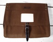 SHABBY chic vintage FRENCH Brown  CANVAS Briefcase- French national railway - Ipad - Laptop