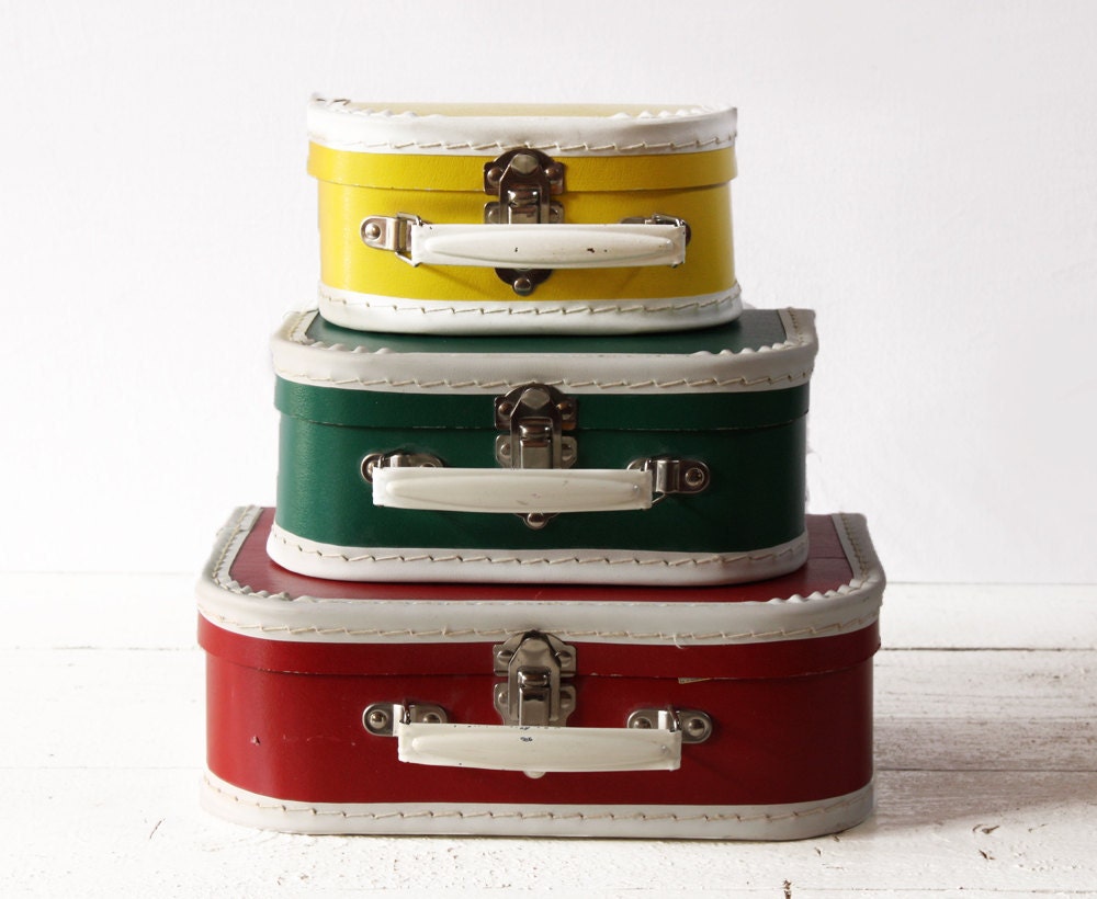 Set of 3 Lovely mid - century cardboard suitacases 1950