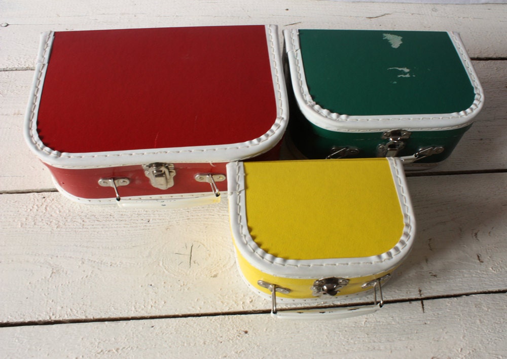 Set of 3 Lovely mid - century cardboard suitacases 1950