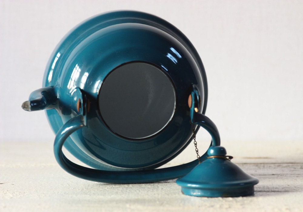 Beautiful Vintage FRENCH Petrol Bluel enamel Kettle