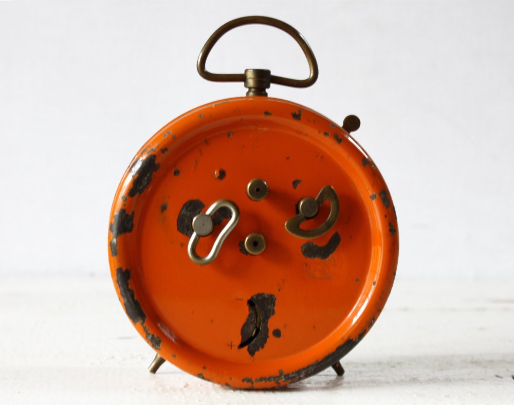 Beautiful Antique French Orange BAYARD Alarm clock "NIC"