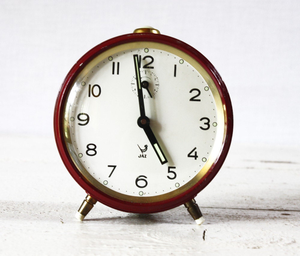 CUTE vintage French JAZ dark red Alarm CLOCK