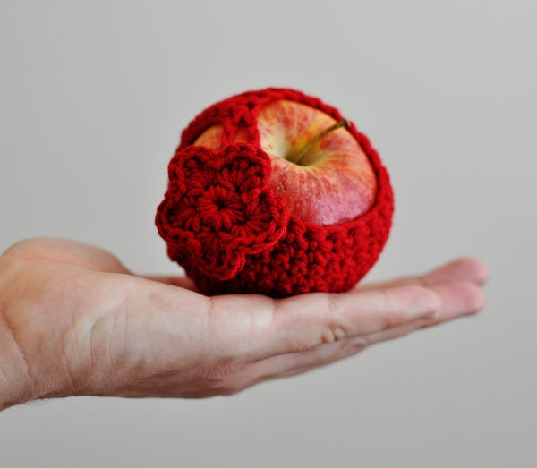 Crocheted Apple Cozy with Flower - Any Color - Perfect Gift