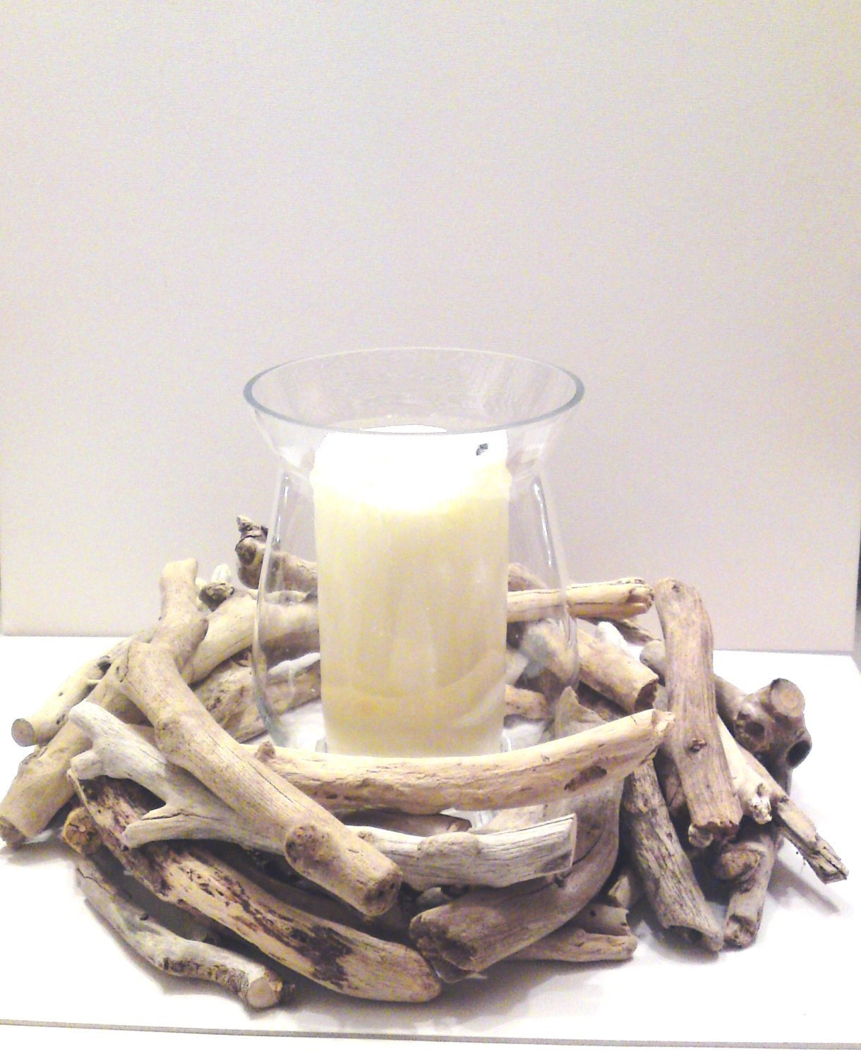 Driftwood candle holder - Centerpiece - Beach Wedding - Beach bridal shower - Beach cottage decoration - approx. 11 inches