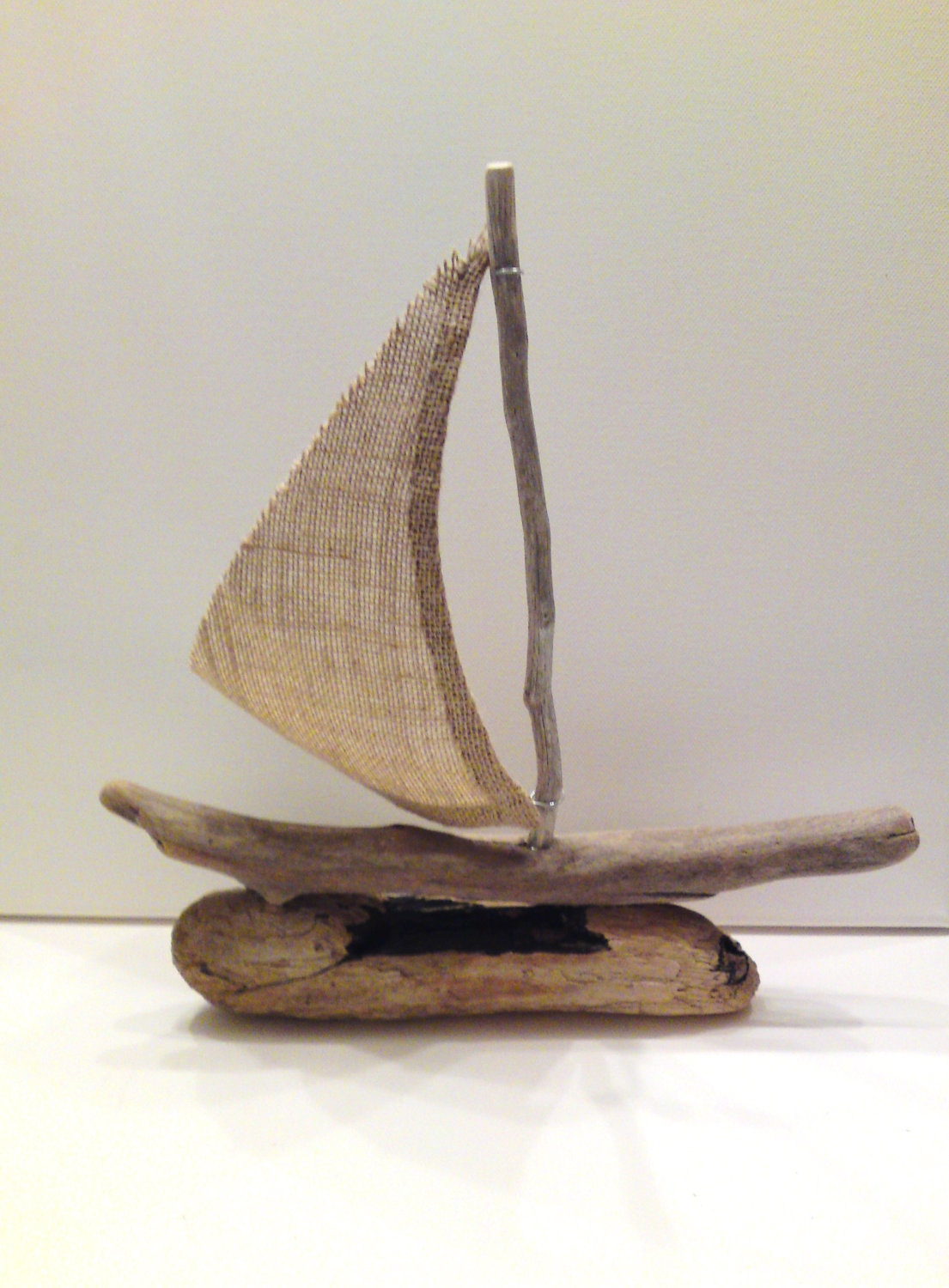 Chios - Driftwood sailboat with burlap sail- ready to ship -12" x 12"