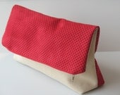 vegan evening clutch, off white and red clutch, color block purse, chic clutch, elegant bag, modern purse, foldover clutch