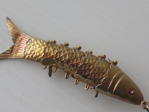 articulated fish pendant brass fish by LIGONaccessories on Etsy