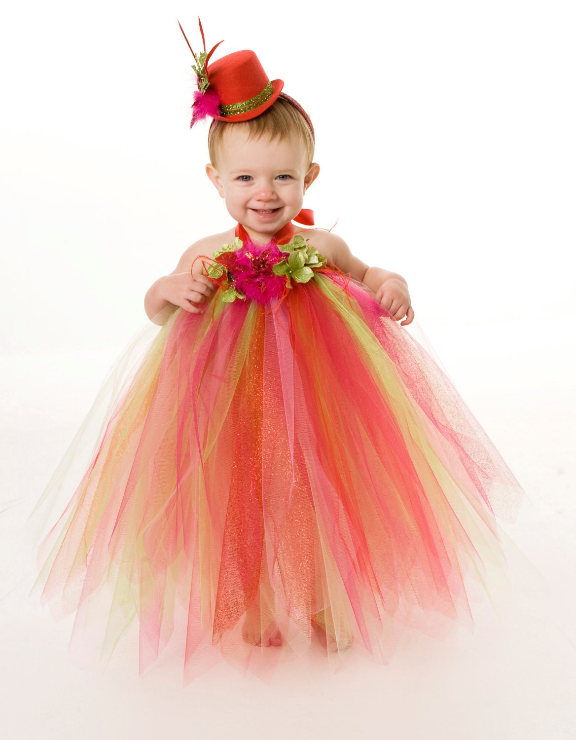 Tutu Dress - Holiday or Christmas Outfit - Red, Pink & Green - Jubilant Jewel - 12 month - 2 Toddler Girl Il_170x135