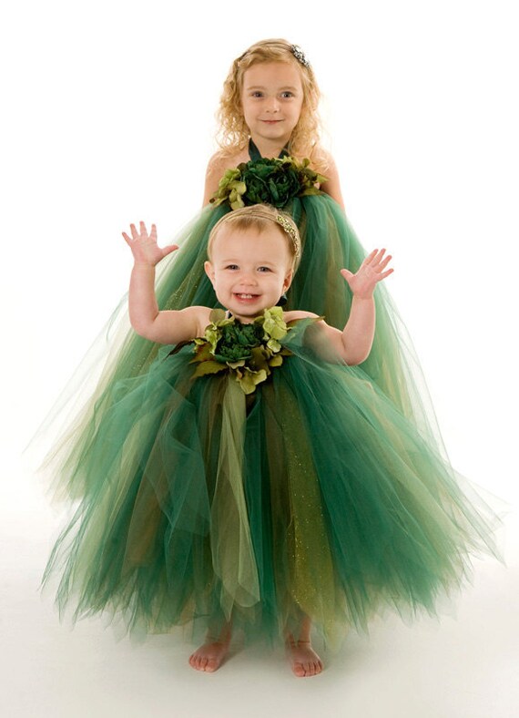 Flower Girl Tutu Dress - Green - Whimsical Woodland Sprite - 12 Month to 2 Toddler Girl Il_570xn