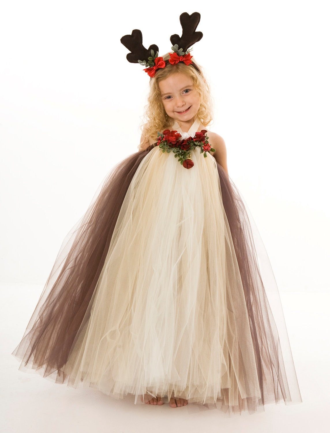 Tutu Dress - Holiday or Christmas Outfit - Brown & Ivory - Blitzen Beauty - 5-6 Youth Girl Il_570xn
